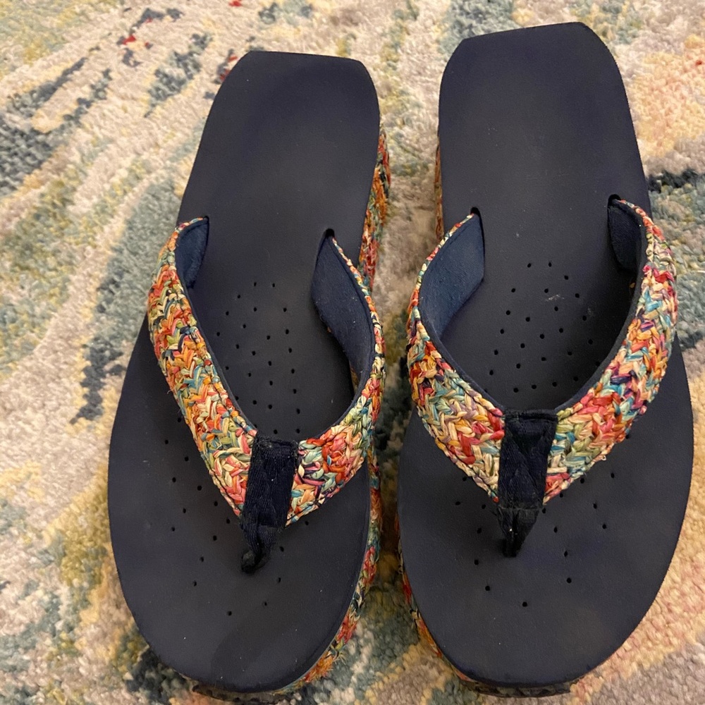 Nay blue and multi color designer flip flops
